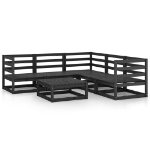 Set Divani da Giardino 6 pz Nero in Legno Massello di Pino