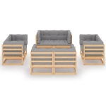 Set Divani da Giardino 8 pz con Cuscini Legno Massello Pino