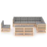 Set Salotto Giardino 9 pz Cuscini Antracite Legno Massello Pino