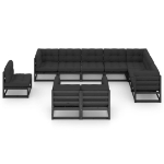 Set Divani da Giardino 10 pz con Cuscini Massello di Pino Nero