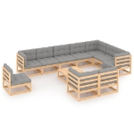 Set Divani da Giardino 11 pz con Cuscini Legno Massello di Pino