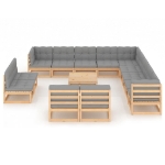 Set Divani Giardino 14 pz con Cuscini in Legno Massello di Pino