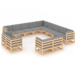 Set Divani Giardino 13 pz con Cuscini in Legno Massello di Pino