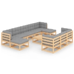 Set Divani Giardino 11 pz con Cuscini in Legno Massello di Pino