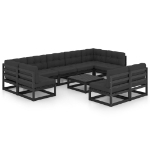 Set Divani da Giardino 10 pz con Cuscini Massello di Pino Nero