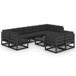 Set Divani da Giardino 10 pz con Cuscini Massello di Pino Nero