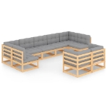 Set Salotto Giardino 9 pz Cuscini Antracite Legno Massello Pino