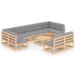 Set Salotto Giardino 10pz Cuscini Antracite Legno Massello Pino