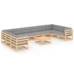 Set Divani Giardino 11 pz con Cuscini in Legno Massello di Pino