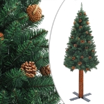 Albero di Natale Sottile Preilluminato con Palline Verde 150 cm