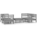 Set Divani da Giardino 5 pz Grigio in Legno Massello di Pino