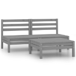 Set Divani da Giardino 3 pz Grigio in Legno Massello di Pino