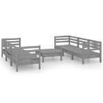 Set Divani da Giardino 7 pz Grigio in Legno Massello di Pino