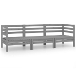 Set Divani da Giardino 3 pz Grigio in Legno Massello di Pino