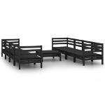 Set Divani da Giardino 9 pz Nero in Legno Massello di Pino