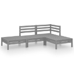 Set Divani da Giardino 4 pz Grigio in Legno Massello di Pino