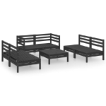 Set Divani da Giardino 7 pz Nero in Legno Massello di Pino