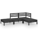 Set Divani da Giardino 4 pz Nero in Legno Massello di Pino