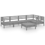 Set Salotto da Giardino 6 pz in Legno Massello di Pino Grigio