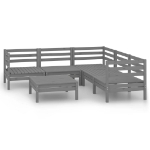 Set Salotto da Giardino 6 pz in Legno Massello di Pino Grigio