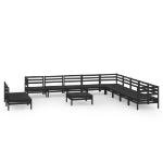 Set Salotto da Giardino 12 pz in Legno Massello di Pino Nero