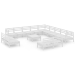 Set Salotto da Giardino 14 pz in Legno Massello di Pino Bianco