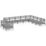 Set Salotto da Giardino 10 pz in Legno Massello di Pino Grigio