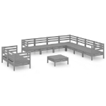 Set Salotto da Giardino 10 pz in Legno Massello di Pino Grigio