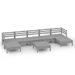 Set Salotto da Giardino 8 pz in Legno Massello di Pino Grigio