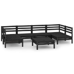 Set Salotto da Giardino 7 pz Nero in Legno Massello di Pino