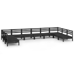 Set Salotto da Giardino 10 pz Nero in Legno Massello di Pino