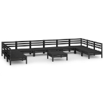 Set Salotto da Giardino 11 pz Nero in Legno Massello di Pino