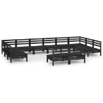 Set Salotto da Giardino 12 pz Nero in Legno Massello di Pino