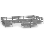 Set Salotto da Giardino 12 pz Grigio in Legno Massello di Pino