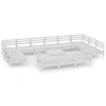 Set Salotto da Giardino 14 pz in Legno Massello di Pino Bianco