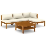 Set Divani da Giardino 5 pz con Cuscini Crema in Legno Acacia