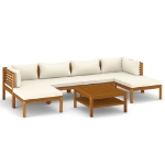 Set Divani da Giardino 7 pz con Cuscini Crema in Legno Acacia