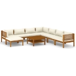 Set Divani da Giardino 9 pz con Cuscini Crema in Legno Acacia