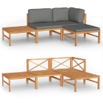 Set Divani da Giardino 4pz Cuscini Grigi Legno Massello di Teak