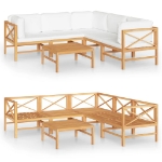 Set Divani da Giardino 6pz Cuscini Crema Legno Massello di Teak