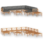 Set Divani Giardino 12 pz Cuscini Grigi Legno Massello di Teak