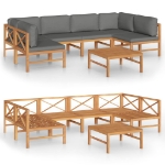 Set Divani da Giardino 7pz Cuscini Grigi Legno Massello di Teak