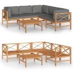 Set Divani da Giardino 6pz Cuscini Grigi Legno Massello di Teak