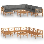 Set Divani da Giardino 9pz Cuscini Grigi Legno Massello di Teak