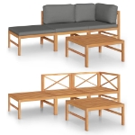 Set Divani da Giardino 4pz Cuscini Grigi Legno Massello di Teak