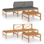 Set Divani da Giardino 4pz Cuscini Grigi Legno Massello di Teak