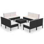 Set Divani da Giardino 9 pz con Cuscini in Polyrattan Nero