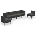 Set Divani da Giardino 6 pz con Cuscini in Polyrattan Nero