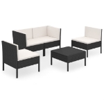 Set Divani da Giardino 5 pz con Cuscini in Polyrattan Nero