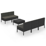 Set Divani da Giardino 6 pz con Cuscini in Polyrattan Nero